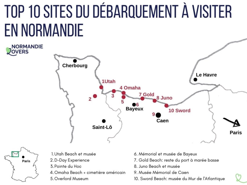 Carte Sites débarquement Normandie visiter