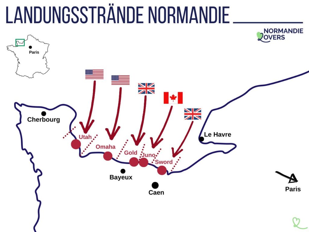 Karte Landungsstrände Normandie Frankreich