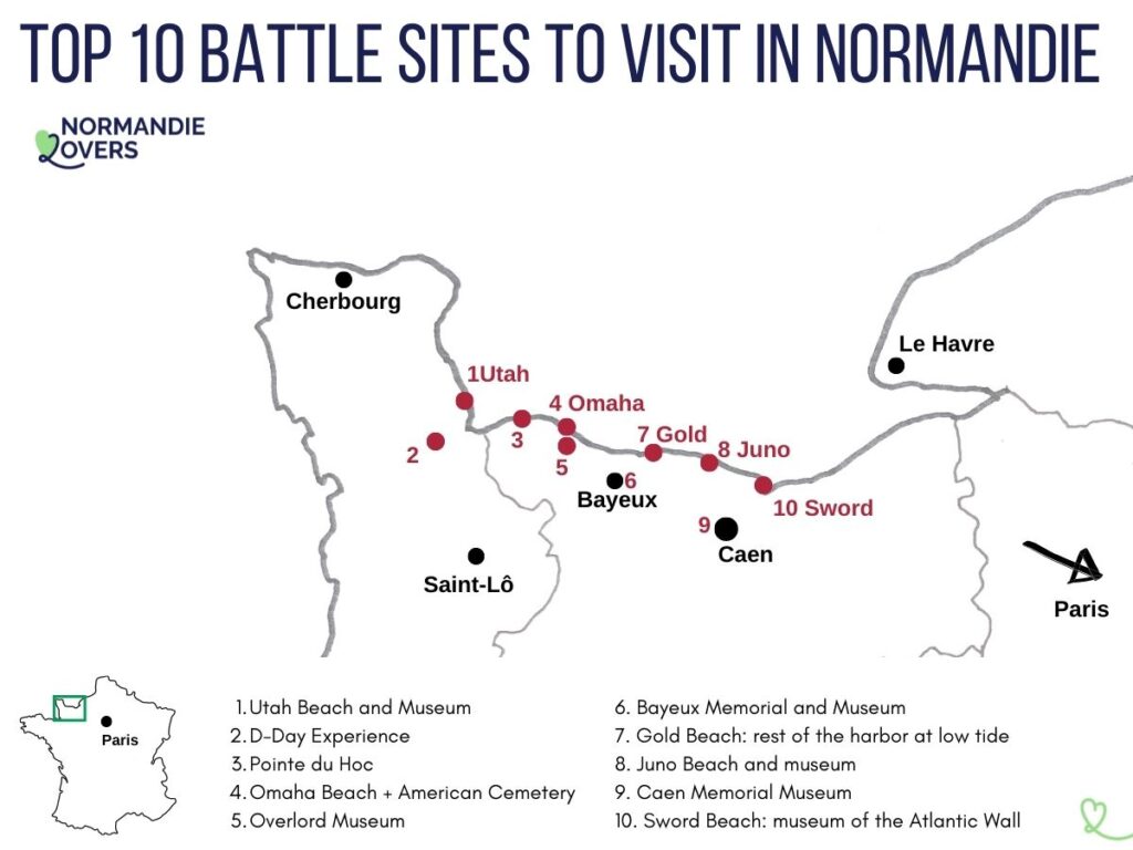Map Normandy landing sites visit