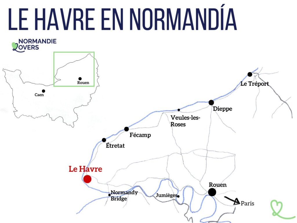 Mapa Le Havre en Normandía Francia