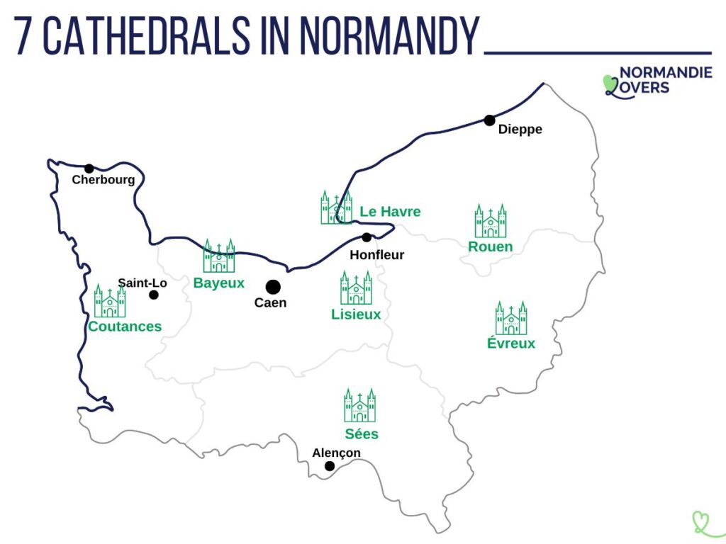 cathedrals in normandy map