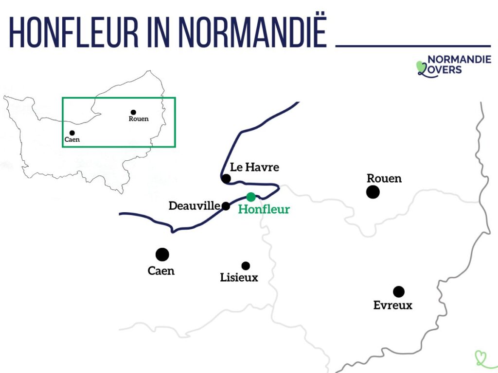 Kaart Honfleur in Normandië ligging