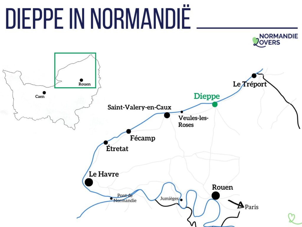 Kaart Dieppe in Normandië ligging