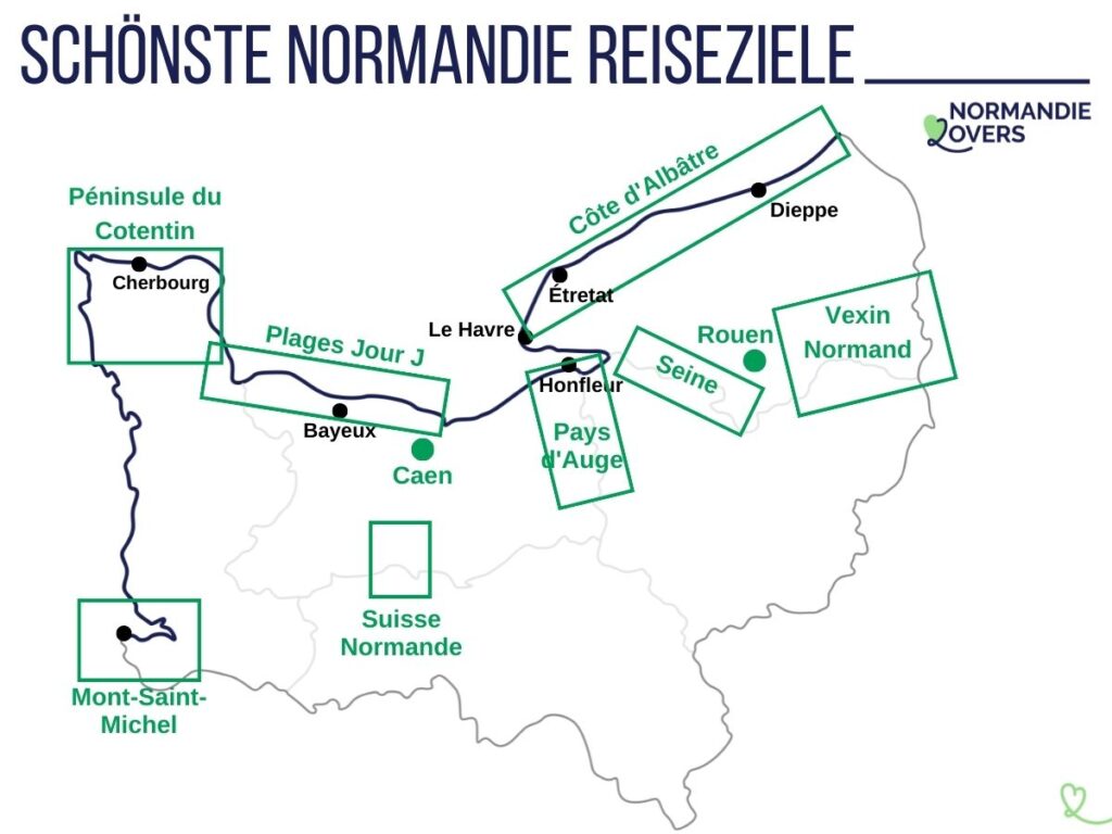 Karte der schönsten Reiseziele in der Normandie