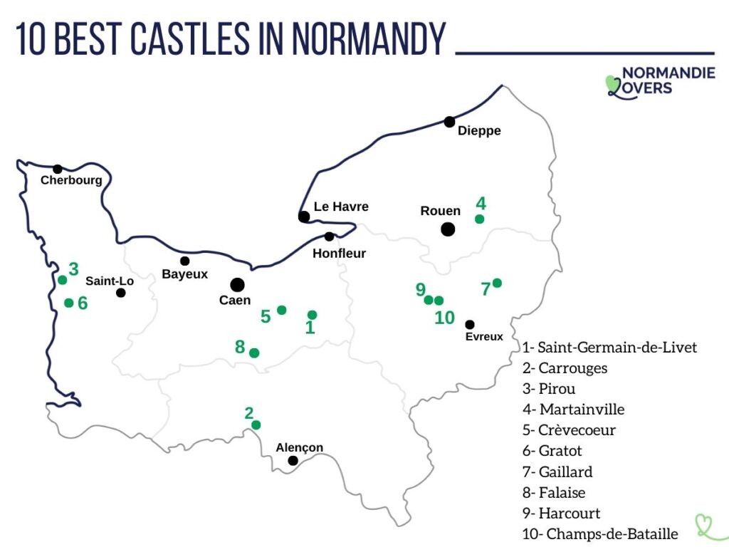 map most beautiful castles normandy