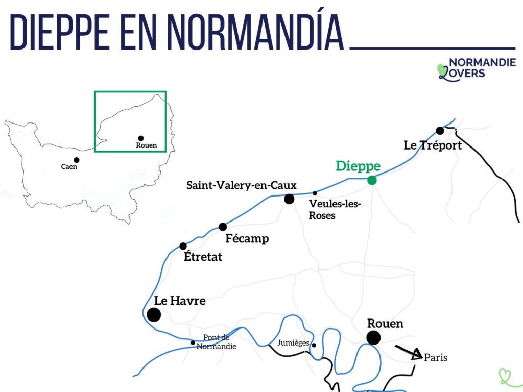 Mapa de ubicación de Dieppe en Normandía