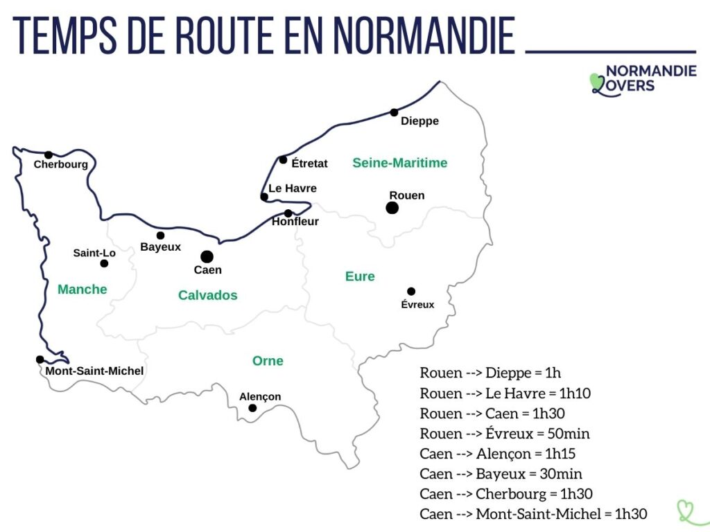Temps de route en Normandie carte