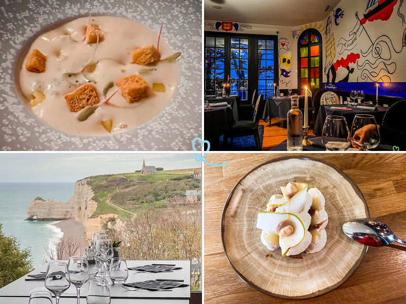 4 photos illustrating the variety of the 12 best restaurants to eat in Etretat