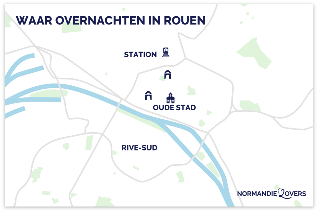Kaart van Rouen Normandië beste gebieden om te bezoeken