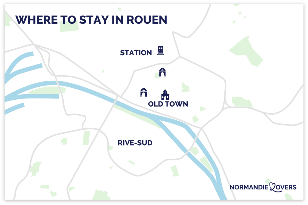 Map where to stay Rouen Normandie best districts