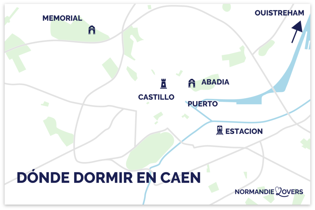 mapa de los mejores lugares para alojarse en Caen
