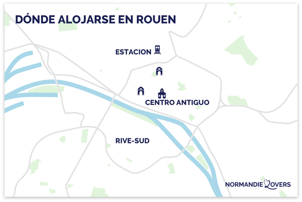 Mapa de Rouen Normandía mejores zonas para visitar