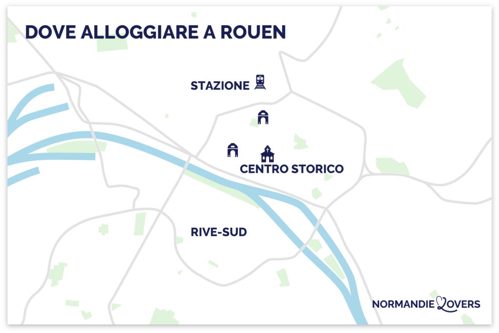 Mappa di Rouen Normandia migliori aree da visitare