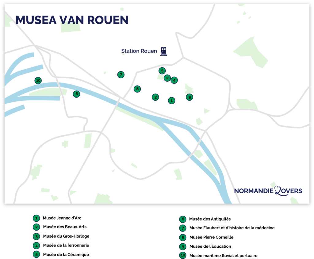 Kaart van de 10 beste musea in Rouen!