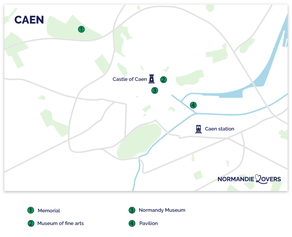map of the 5 best museums in Caen