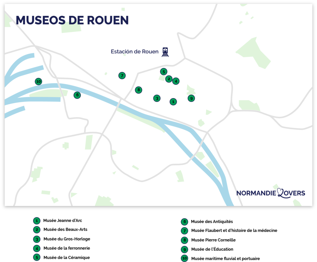 ¡Mapa de los 10 mejores museos de Rouen!