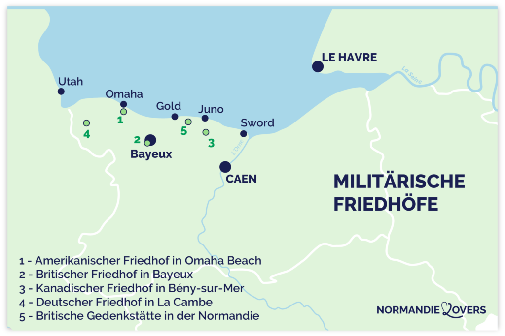 Karte der D-Day-Friedhöfe in der Normandie