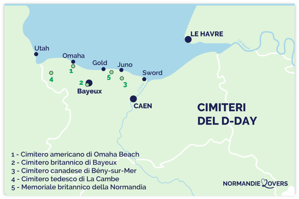 Mappa dei cimiteri dello sbarco in Normandia