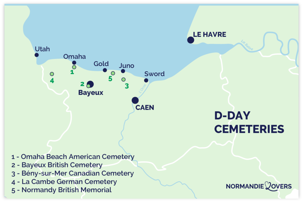 Normandy military landing cemeteries map